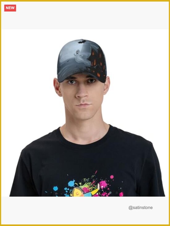 Adjustable Unisex Baseball Cap with Pumpkin Bat Print main image 4